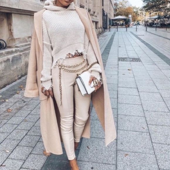 Zara Pants - ZARA • Beige faux leather leggings